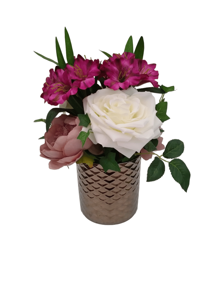 Handmade Silk Floral Arrangement in Recycled Bronze Pot
