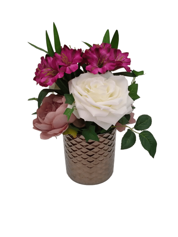 Handmade Silk Floral Arrangement in Recycled Bronze Pot