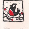 Robin - lino cut print Christmas card