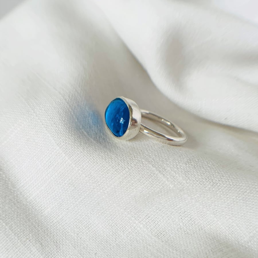 Eco Sterling Silver Blue Glass Ring