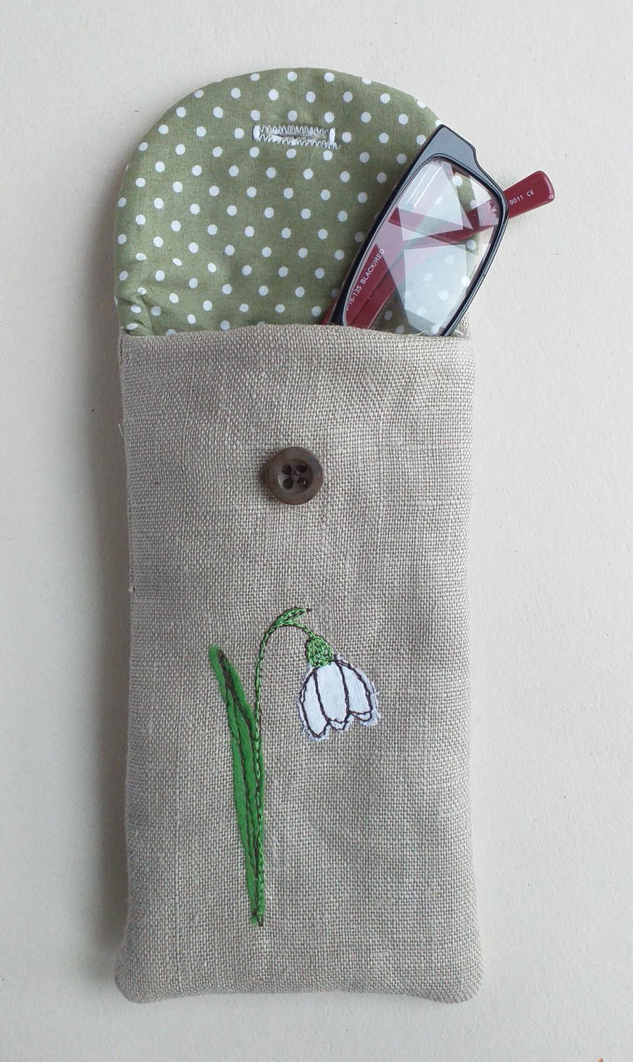 Embroidered Snowdrop Glasses Case