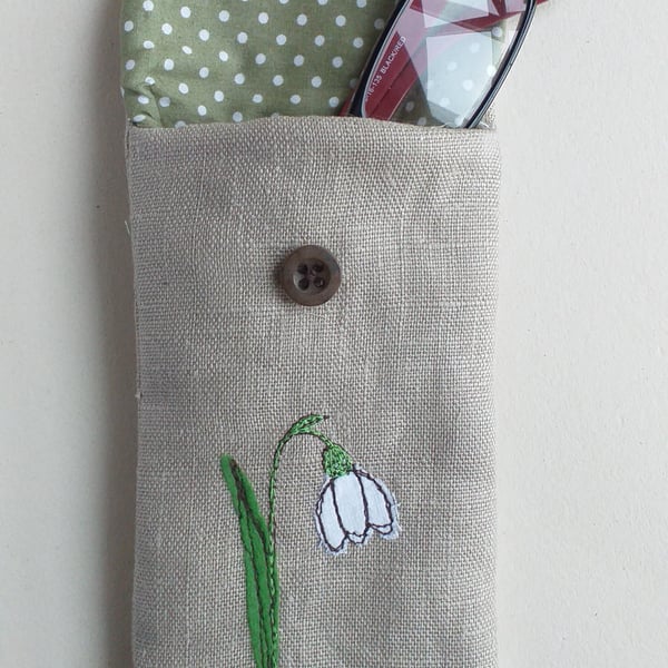 Embroidered Snowdrop Glasses Case