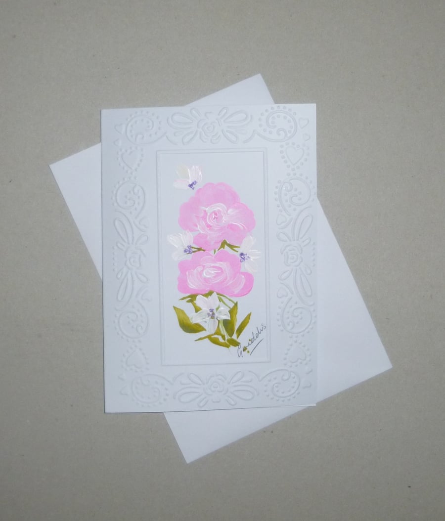 hand painted embossed floral greetings card ( ref FA 275 G1 )