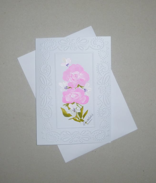 hand painted embossed floral greetings card ( ref FA 275 G1 )