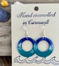 Hand enamelled Cornish sea earrings 