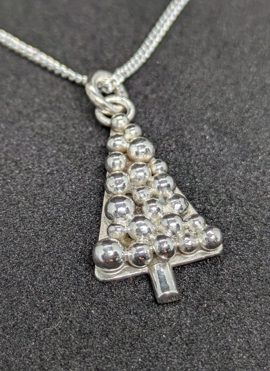 Christmas tree pendant, Silver Christmas tree, Festive jewellery