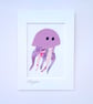 A lilac, purple and pink 'Jellyfish' fabric picture - 5x7 inches including mount - Image 3
