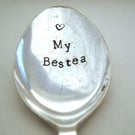 My Bestea, Hand Stamped Teaspoon, Handstamped Vintage Tea Spoon, Silver Rose