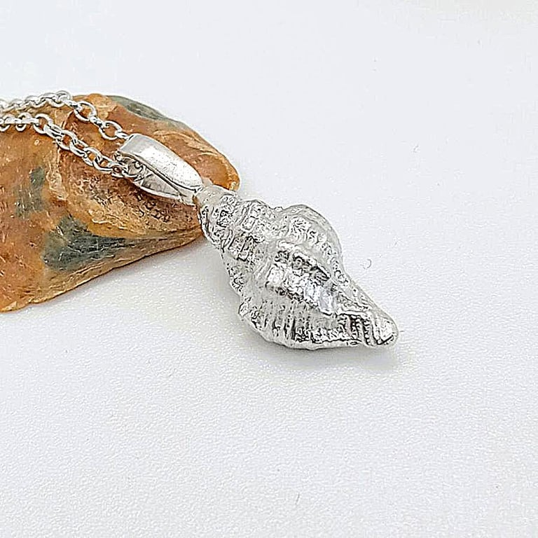 silver welk shell necklace recycled Large Solid sterling silver hallmarked