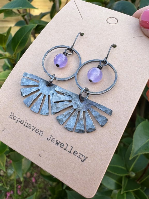Vintage Sunburst Earrings with Natural Amethyst Gemstones Handmade in Cornwall