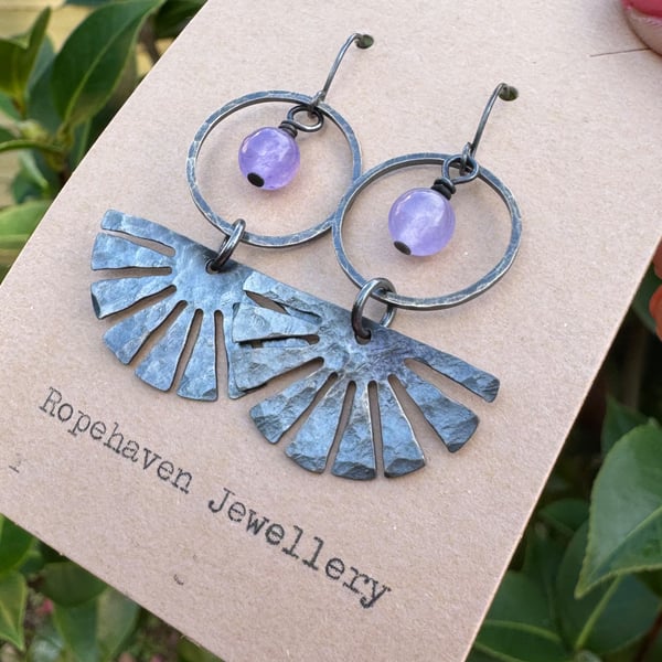 Vintage Sunburst Earrings with Natural Amethyst Gemstones Handmade in Cornwall