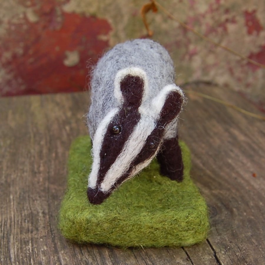 Needle felt Badger.  Textile art sculpture