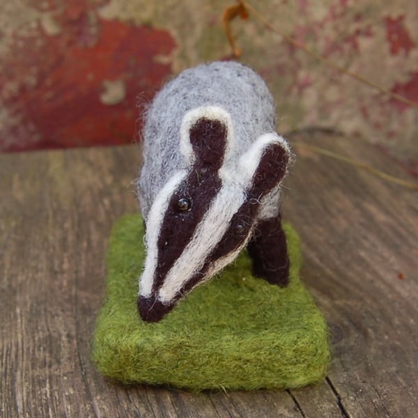 Needle felt Badger.  Textile art sculpture