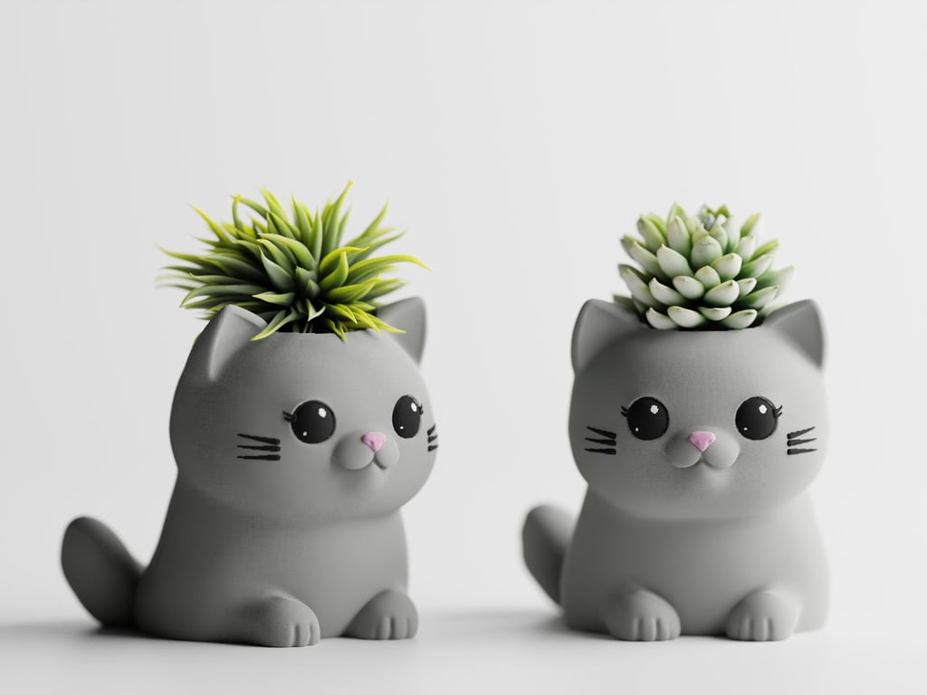 Cat Planter 3D Printed Desk Succulent Pot, Cat Lover Gift