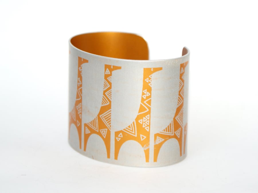 Geometric giraffe print aluminium cuff orange