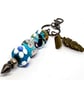 Handmade Ocean Blue & Floral Lampwork Glass Bead with added Charms Unique Gift 