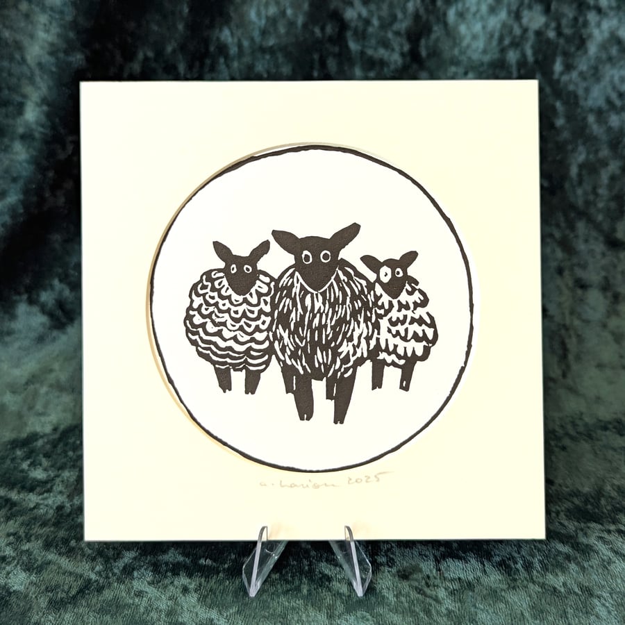 Sheep Original Linocut Print