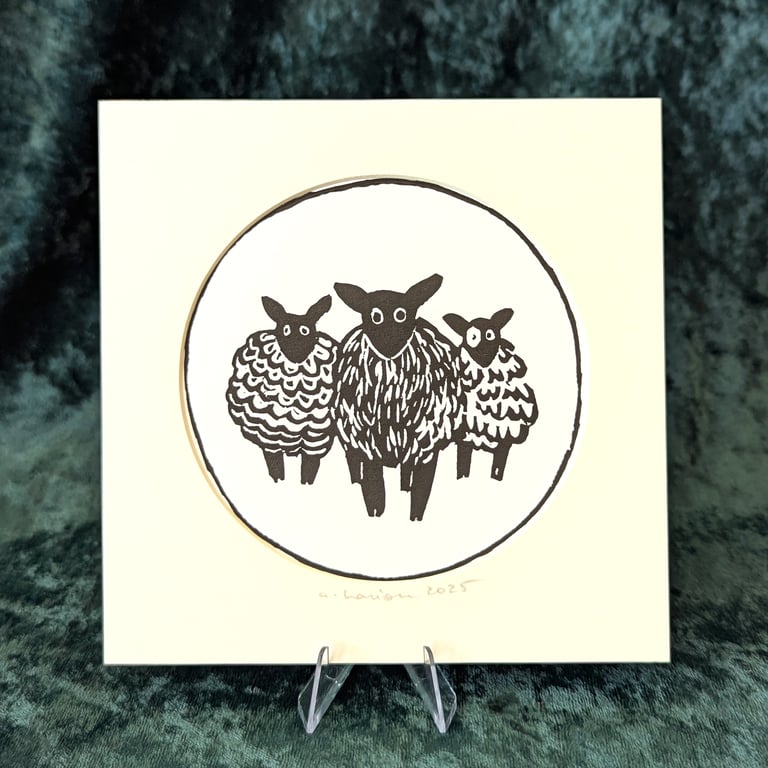Sheep Original Linocut Print