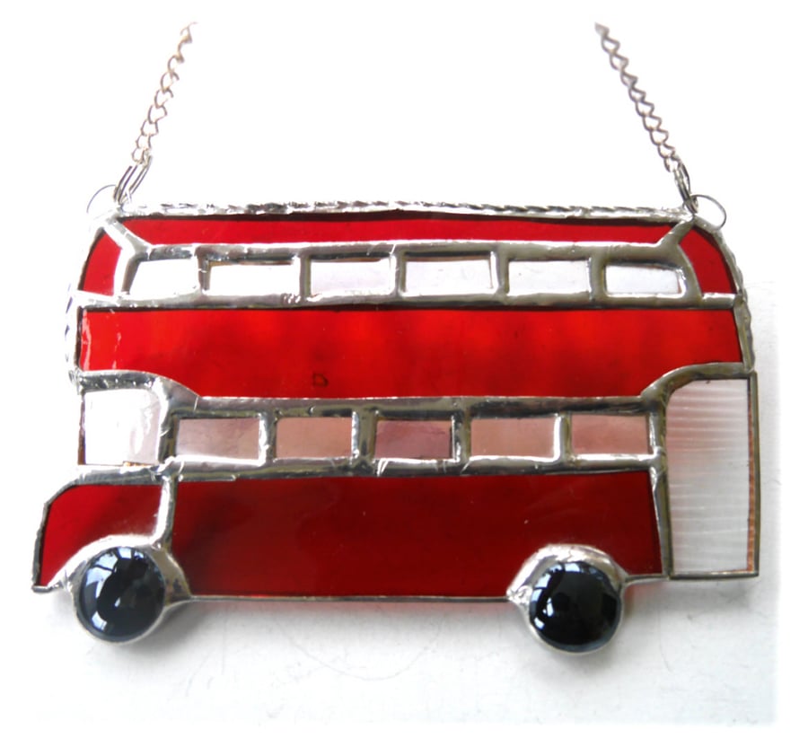 SOLD London Bus Suncatcher Stained Glass Red Double Decker