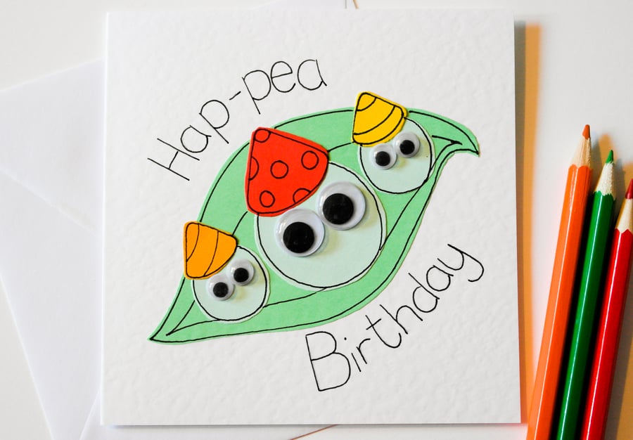 Greeting card, Hap-pea Birthday Handmade Greeting Card