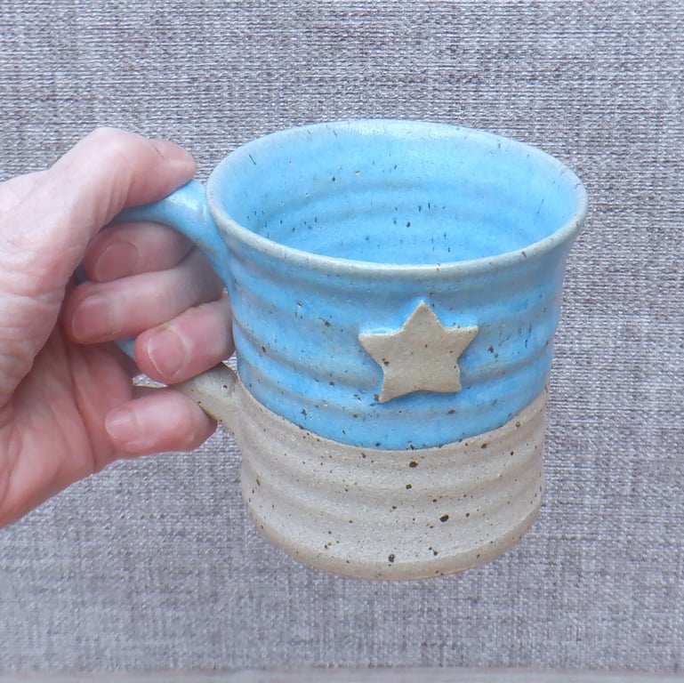 Coffee mug tea cup with star stoneware hand thrown pottery ceramic