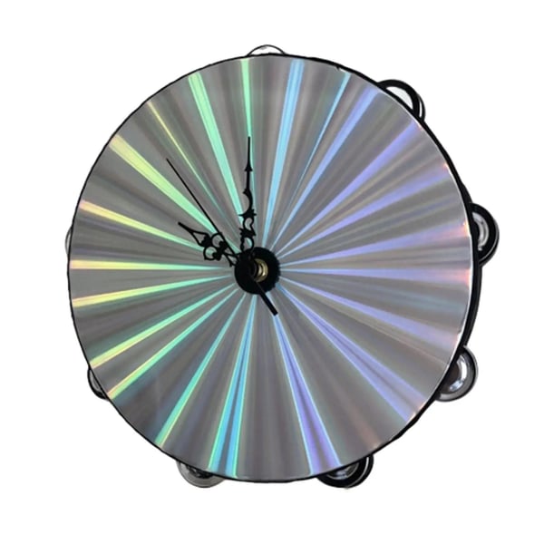 Tambourine Wall Clock Holographic Handmade Up Cycled Quirky Gift