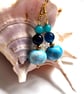 Blue Jasper & Agate Dangle Gold Plated Copper Earrings  - Image 4