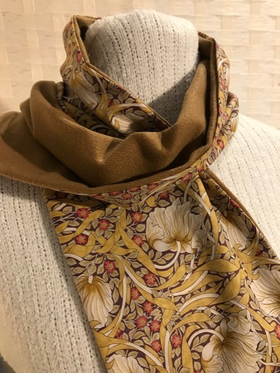 Liberty of London Print Long Scarf.Cotton Tana Lawn and Velvet  