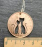 Upcycled penny coin pendant with two cats - Image 3