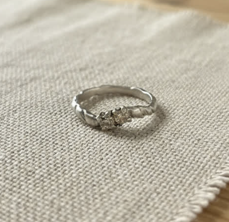 One of a Kind Molten Silver Ring with Pink and Green Stones  - Wicked Inspired