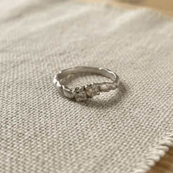 One of a Kind Molten Silver Ring with Pink and Green Stones  - Wicked Inspired