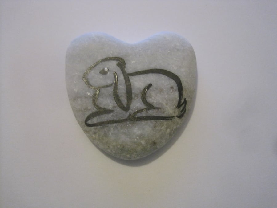 Heart Pebble Hand Painted with Bunny Rabbit Valentine Gift