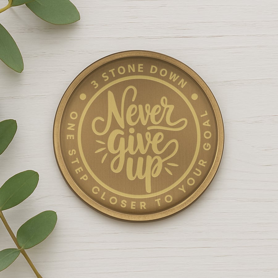 Personalised Weight Loss Milestone Coin – Script “Never Give Up” – Custom Weight