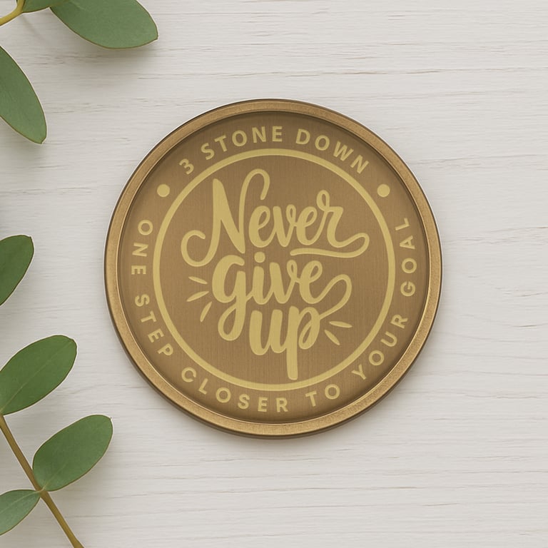Personalised Weight Loss Milestone Coin – Script “Never Give Up” – Custom Weight