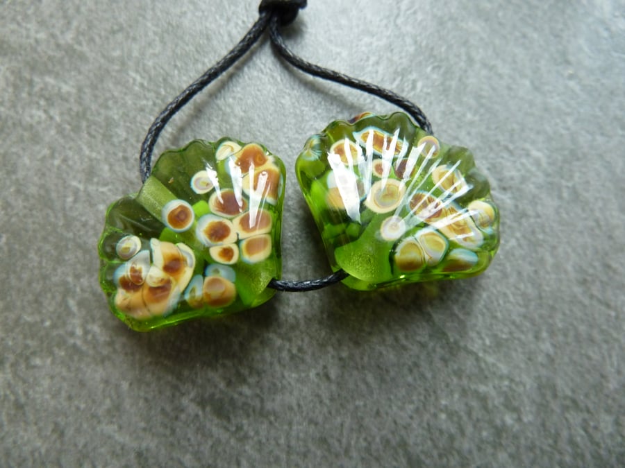 green lampwork glass shell beads