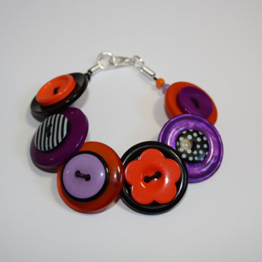 Orange, Black and Purple button bracelet 