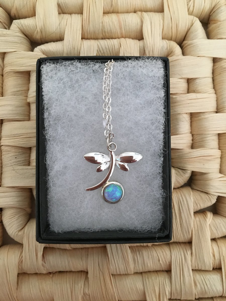 Lovely Dragonfly Pendant with Faux Opal Centre