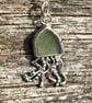Sage Green Sea Glass and Sterling Silver Jelly Fish Pendant - 1299