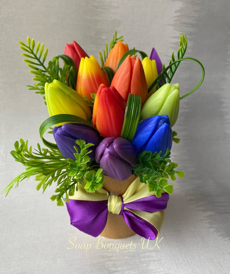 Rainbow Tulip Soap Bouquet: Handcrafted Pride-Inspired Gift