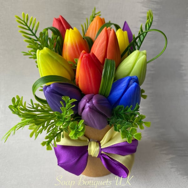 Rainbow Tulip Soap Bouquet: Handcrafted Pride-Inspired Gift