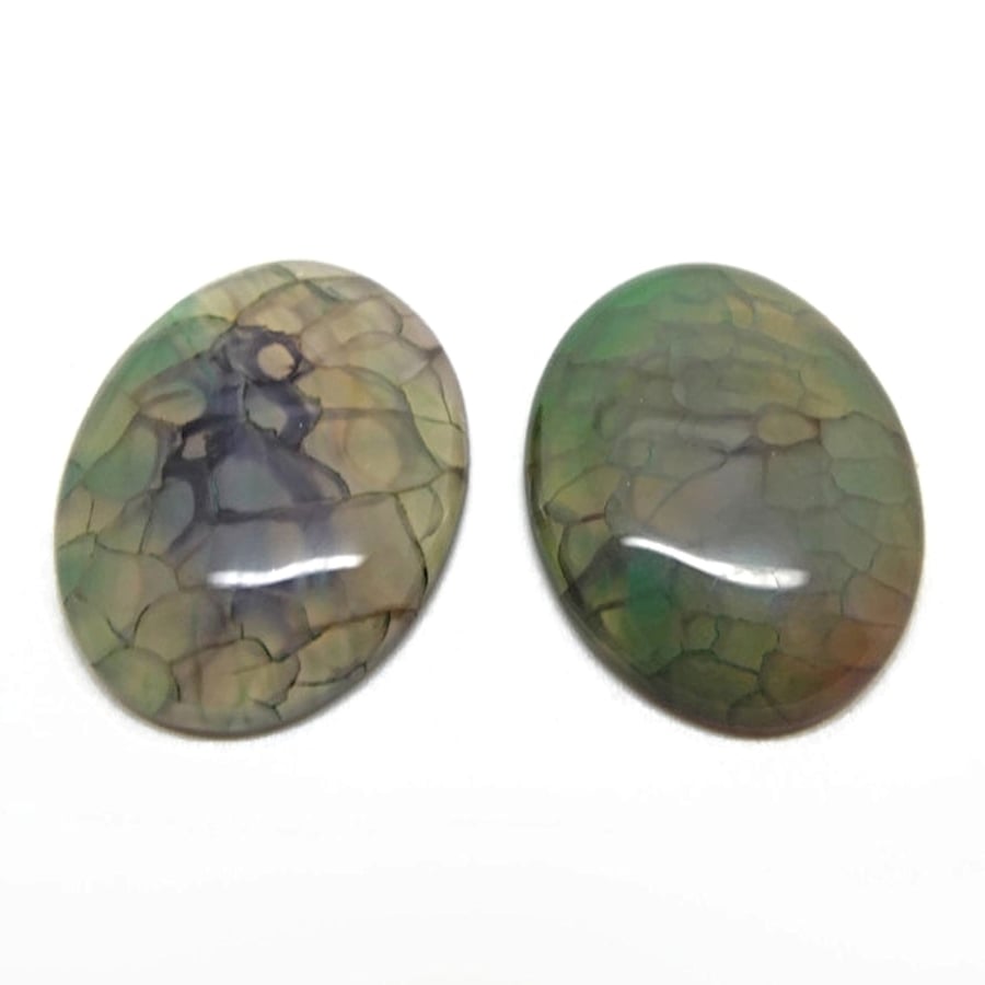 2x Dragon Vein Agate Cabochons in Cyan Green, Flatback Jewellery Gemstones