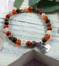 Gemstone Bracelet in Autumn Shades with Handmade Sterling Silver Heart Charm - Image 3