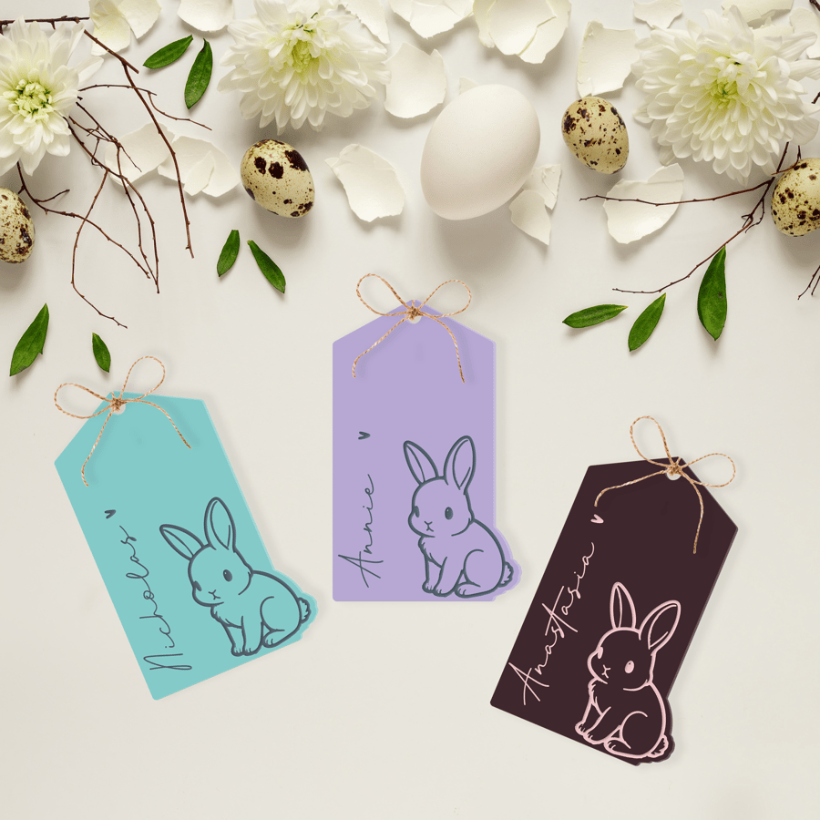 Little Personalised Easter Tag: Bunny Design, Acrylic Plastic Bunny, Custom Name