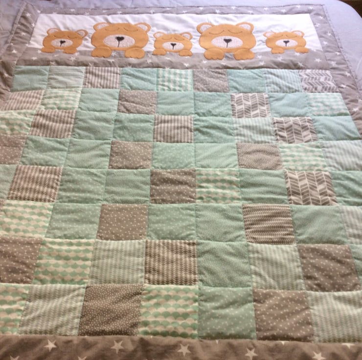 Handmade Patchwork And Applique Baby Quilt Folksy