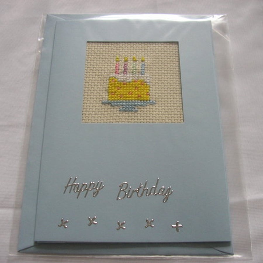 Hand Sewn  - Happy Birthday Card - Cake