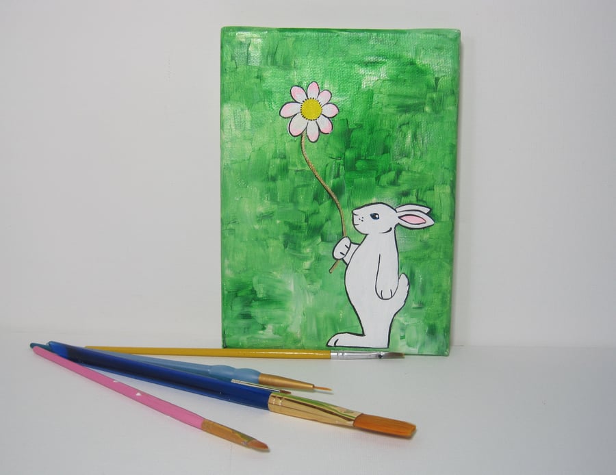 Bunny Rabbit Painting with Daisy