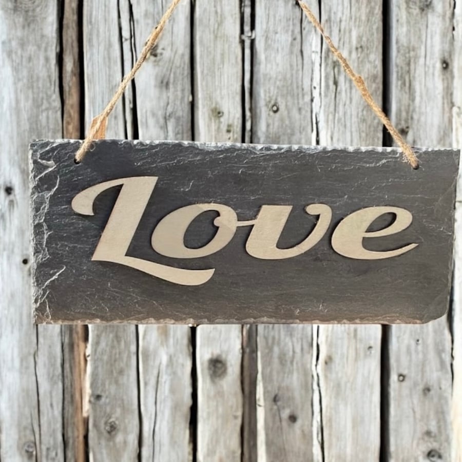 Reclaimed Slate “Love” Hanging Decoration – Rustic Home Decor Gift