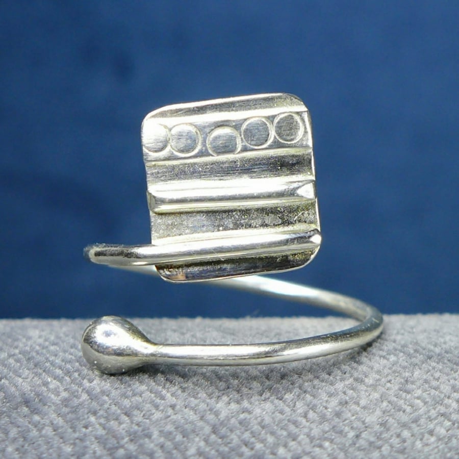 Argentium Silver Adjustable Square Patterned Ring
