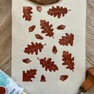 Oak Leaf Linoprint: Hand-Burnished Autumn Wall Art