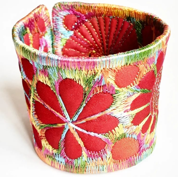 Cuff - Fabric Bracelet with Free Machine Embroi... - Folksy